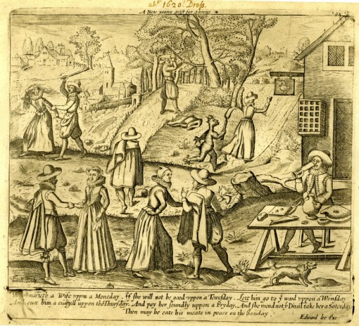 Nagging wife, gets beaten by husband and finally driven off by the devil